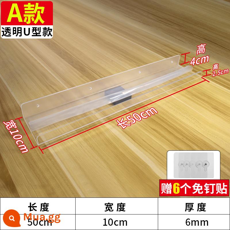 Giá đựng đồ treo tường acrylic không đục lỗ có vách ngăn trong suốt cho nhà bếp, phòng tắm, phòng vệ sinh, giá đựng đồ treo tường - Loại A 10*50CM đi kèm 6 miếng dán không cần đinh