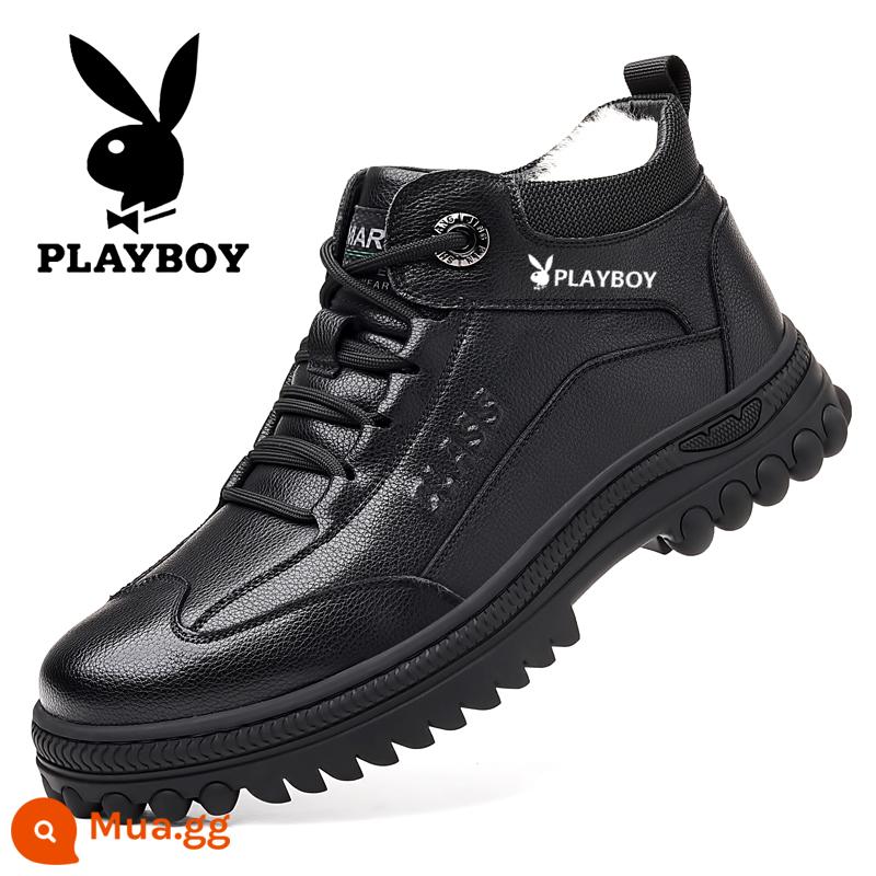 Giày bốt nam Playboy cotton ấm áp mùa đông Plus nhung Đông Bắc da thật len ​​len cao cấp giày da chống trượt tuyết dành cho nam - 85778 màu đen cộng với nhung