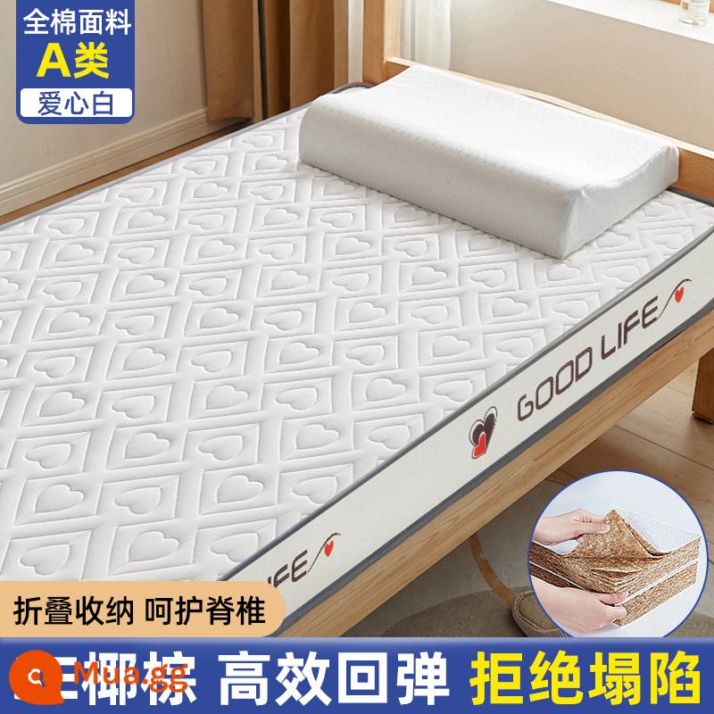 Cọ dừa nệm cứng thảm ký túc xá sinh viên đơn dày đệm cao su 90x190 gấp tatami nệm miếng lót - Love White [bản dày 10cm]