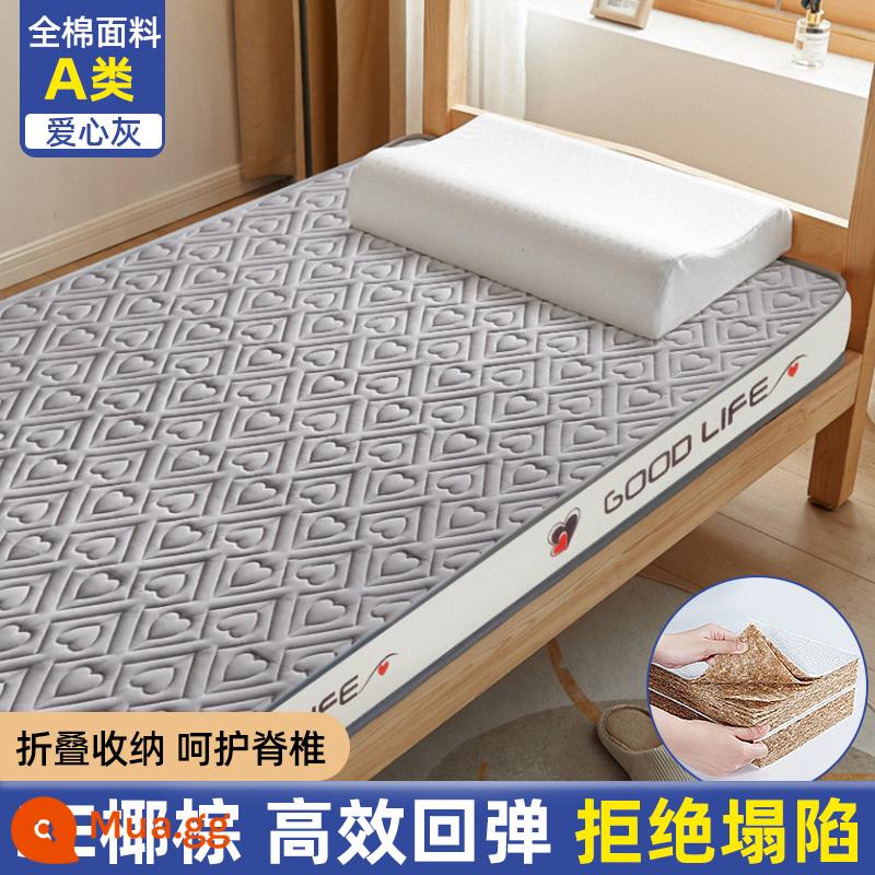 Cọ dừa nệm cứng thảm ký túc xá sinh viên đơn dày đệm cao su 90x190 gấp tatami nệm miếng lót - Love Grey [Phong cách thoải mái 6cm]