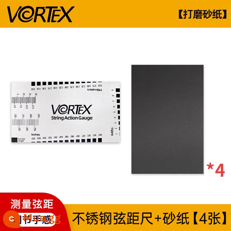 VORTEX Dây Đàn Guitar Đo Khoảng Cách Thước Bass Cổ Điển Đàn Guitar Điện Điều Chỉnh Cổ Cờ Lê Dây Chiều Cao Thước Kẹp Dụng Cụ Thước - Thước dây inox + 4 tờ giấy nhám