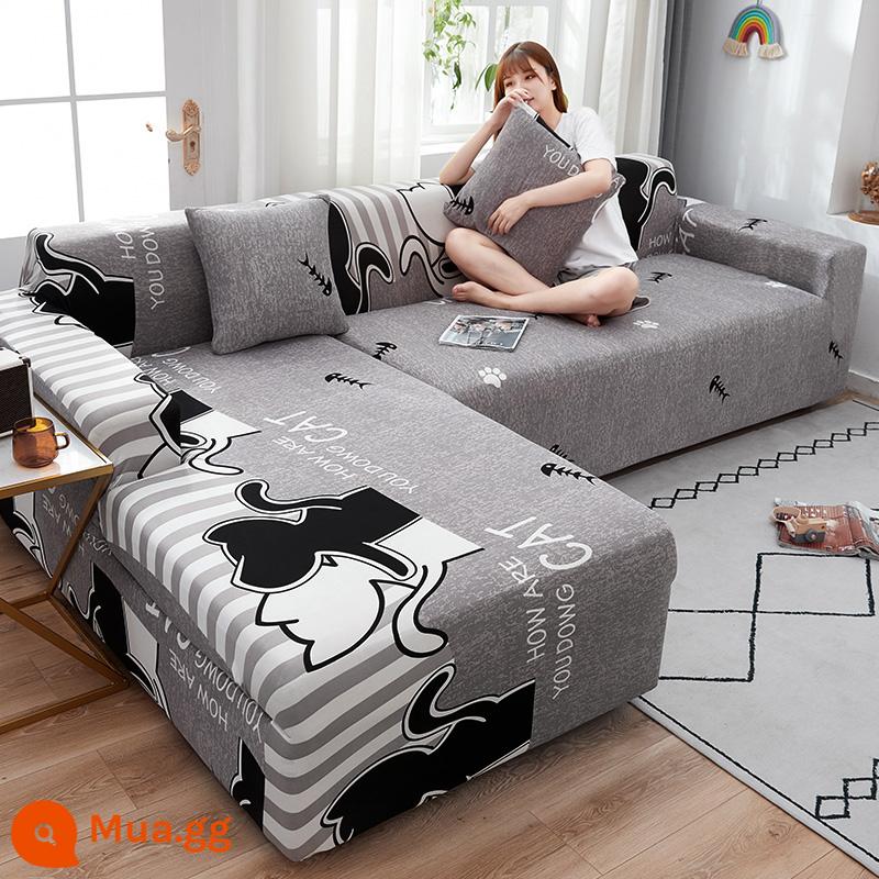 Nanjiren Lụa Sữa Thun Ghế Sofa Tất Cả Bao Gồm Đa Năng Chống Mèo Xước Chống Trơn Trượt Ghế Sofa Đa Năng Bọc Vải - Mèo con dễ thương