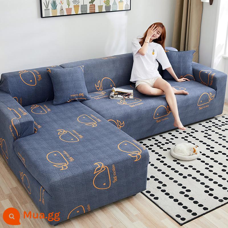 Nanjiren Lụa Sữa Thun Ghế Sofa Tất Cả Bao Gồm Đa Năng Chống Mèo Xước Chống Trơn Trượt Ghế Sofa Đa Năng Bọc Vải - cá voi nhỏ