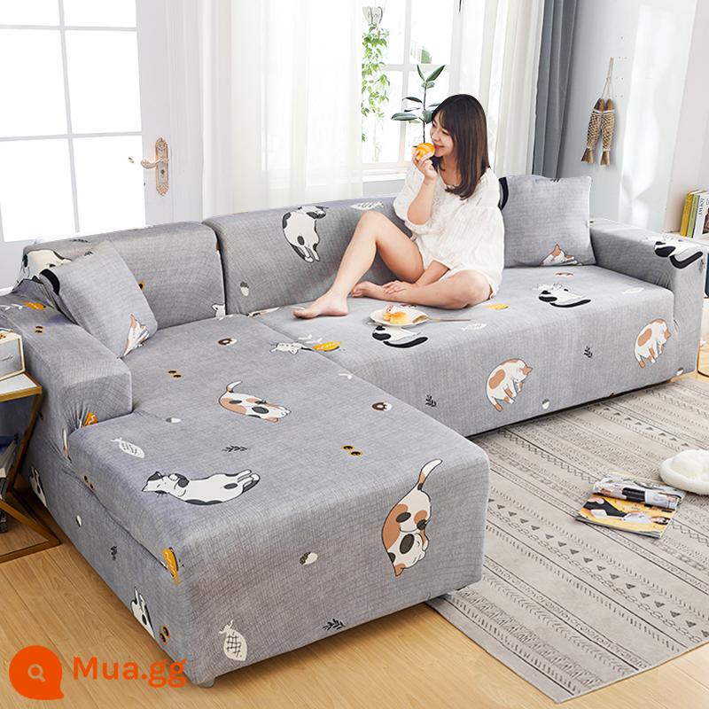 Nanjiren Lụa Sữa Thun Ghế Sofa Tất Cả Bao Gồm Đa Năng Chống Mèo Xước Chống Trơn Trượt Ghế Sofa Đa Năng Bọc Vải - con mèo buồn ngủ