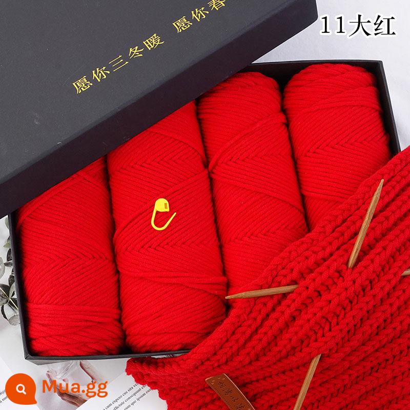 Khăn Sợi Dệt Tay DIY Tự Dệt Sợi Len Dày Bóng Người Yêu Khăn Cotton Chất Liệu Sợi Gói Quà Tặng Cho Bạn Trai bạn Gái - 4 nhóm lớn màu đỏ + dụng cụ + hộp quà túi đựng + miếng dán gấu