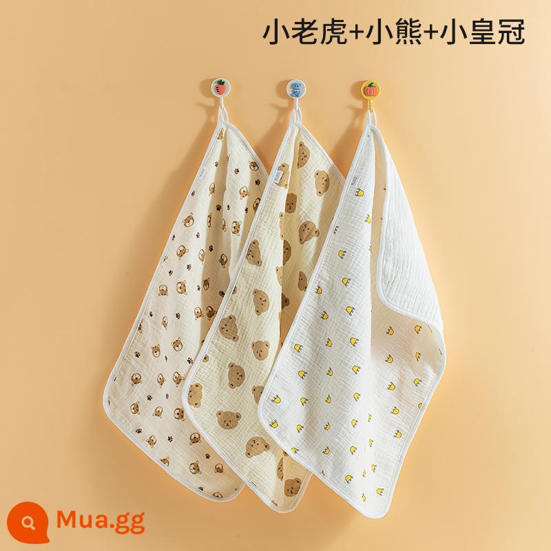 Khăn lau nước bọt cho bé cotton nguyên chất siêu mềm khăn vuông nhỏ đặc biệt cho bé rửa mặt rửa chân trẻ sơ sinh khăn gạc lau mặt - ✅Hổ + Vương Miện + Gấu [Sợi cotton nguyên chất 6 lớp 30*50 cm tiêu chuẩn loại A]