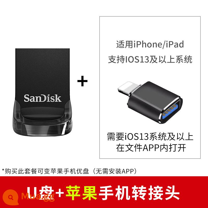 Ổ Đĩa Flash Sandisk 256G Tốc Độ Cao USB3.1 Giao Diện Xe Nghe Nhạc USB Đèn LED Mini Cz430 Mã Hóa U Đĩa 256G - 3.1/256G[đọc 130 MB/giây]+Bộ chuyển đổi Apple 1