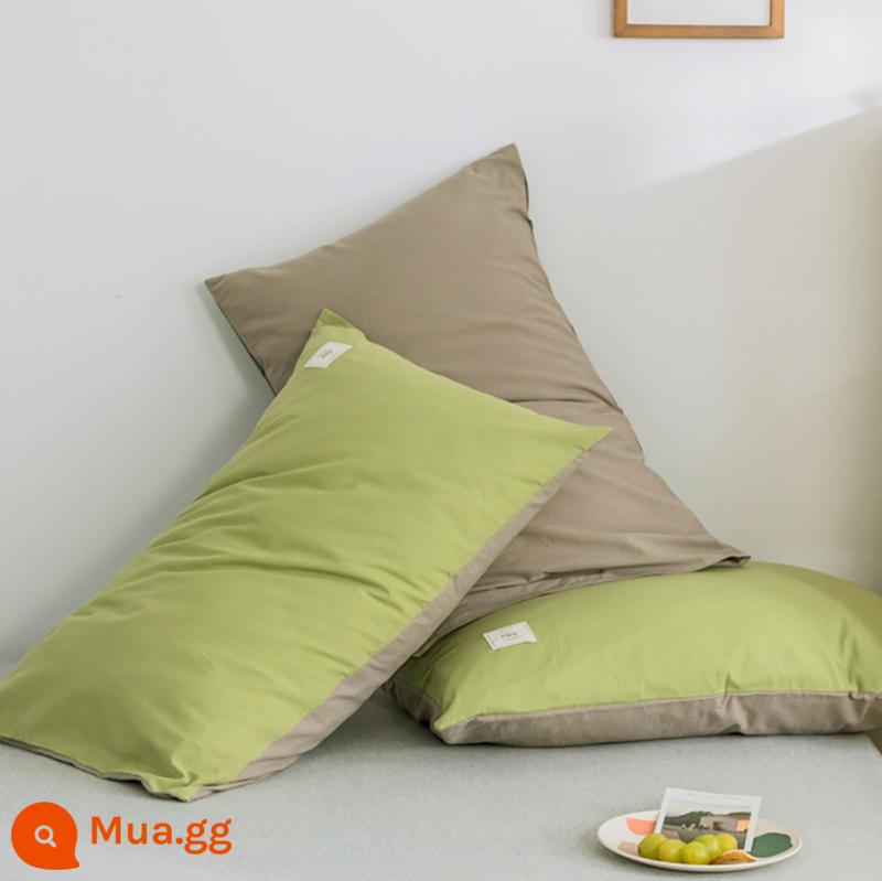 Ins áo gối cotton nguyên chất một đôi lưới màu đỏ phong cách nhà dày 100 áo gối cotton vỏ gối đơn lớp lót - ☆Trái cây xanh + Kaki [Một đôi vỏ gối cotton]