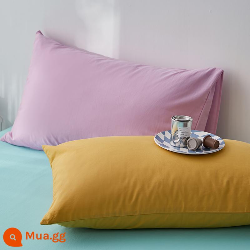 Ins áo gối cotton nguyên chất một đôi lưới màu đỏ phong cách nhà dày 100 áo gối cotton vỏ gối đơn lớp lót - ☆Tím + Vàng quý ông [Một cặp vỏ gối cotton]