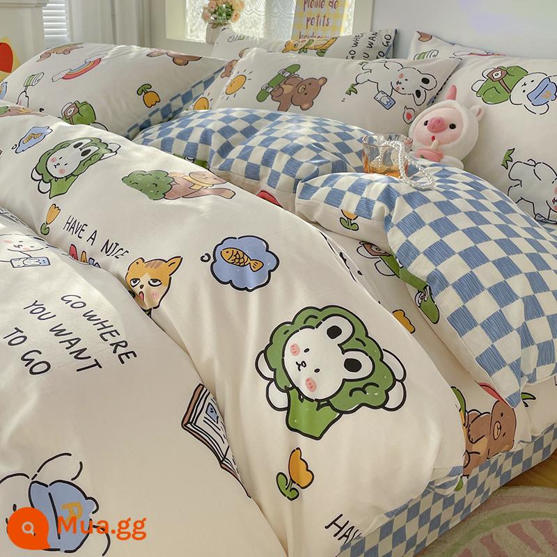 Ins gió giường 4 món 100 cotton ga trải giường cotton nguyên chất Tulip 3 bộ nhỏ họa tiết hoa chăn ga gối đệm ga trải giường - Tiệc rừng [in 100% cotton]