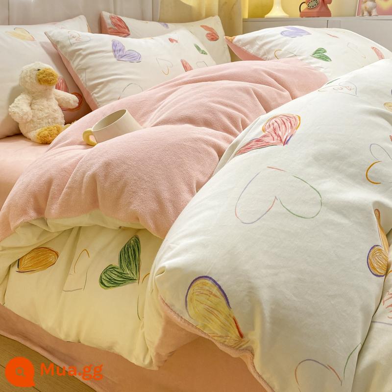 Mùa đông dày ab bề mặt cotton ins vỏ chăn đơn mảnh 150x200 san hô sữa bề mặt vải nỉ 1.5m vỏ chăn - Yếu tố trái tim [Một bông nhung sữa B]