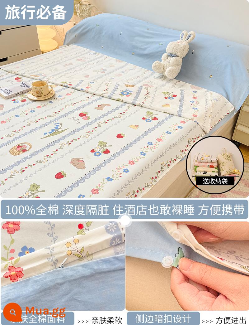 Cotton bẩn túi ngủ khách sạn xách tay du lịch tàu ngủ hiện vật ga trải giường cotton vỏ chăn chuyến đi công tác khách sạn - Blue Garden (Túi ngủ) - Tặng kèm túi đựng đồ cùng kiểu dáng