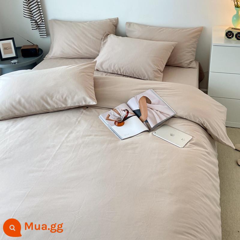 Cotton dày chải vỏ chăn đơn mảnh đơn 1.5 đôi 200x230 vỏ chăn màu cotton 4 mảnh mùa đông - Cà phê vani [bông chải dày]