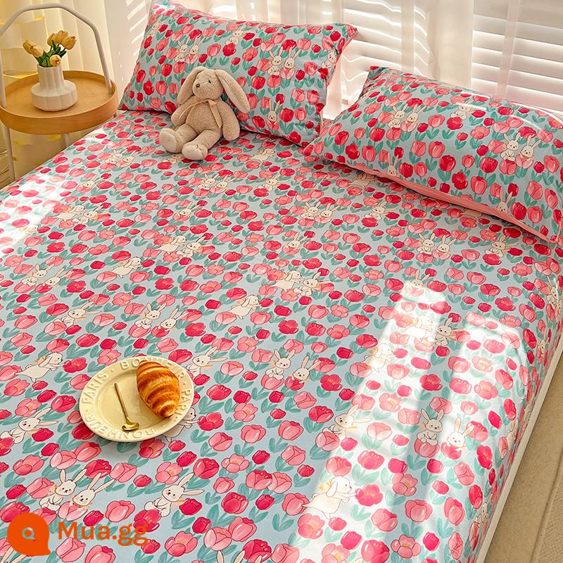 Tấm cotton nguyên chất một mảnh 100 cotton dày trẻ em chăn đơn ký túc xá sinh viên vỏ gối ga trải giường 3 món 1.5 mét - khu vườn bí mật