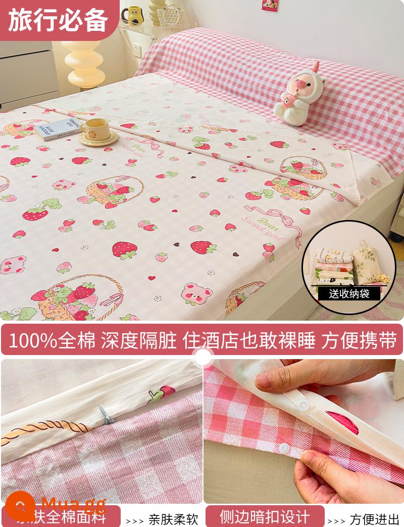 Cotton bẩn túi ngủ khách sạn xách tay du lịch tàu ngủ hiện vật ga trải giường cotton vỏ chăn chuyến đi công tác khách sạn - Giỏ Dâu (Túi Ngủ) - Tặng kèm túi đựng cùng kiểu dáng