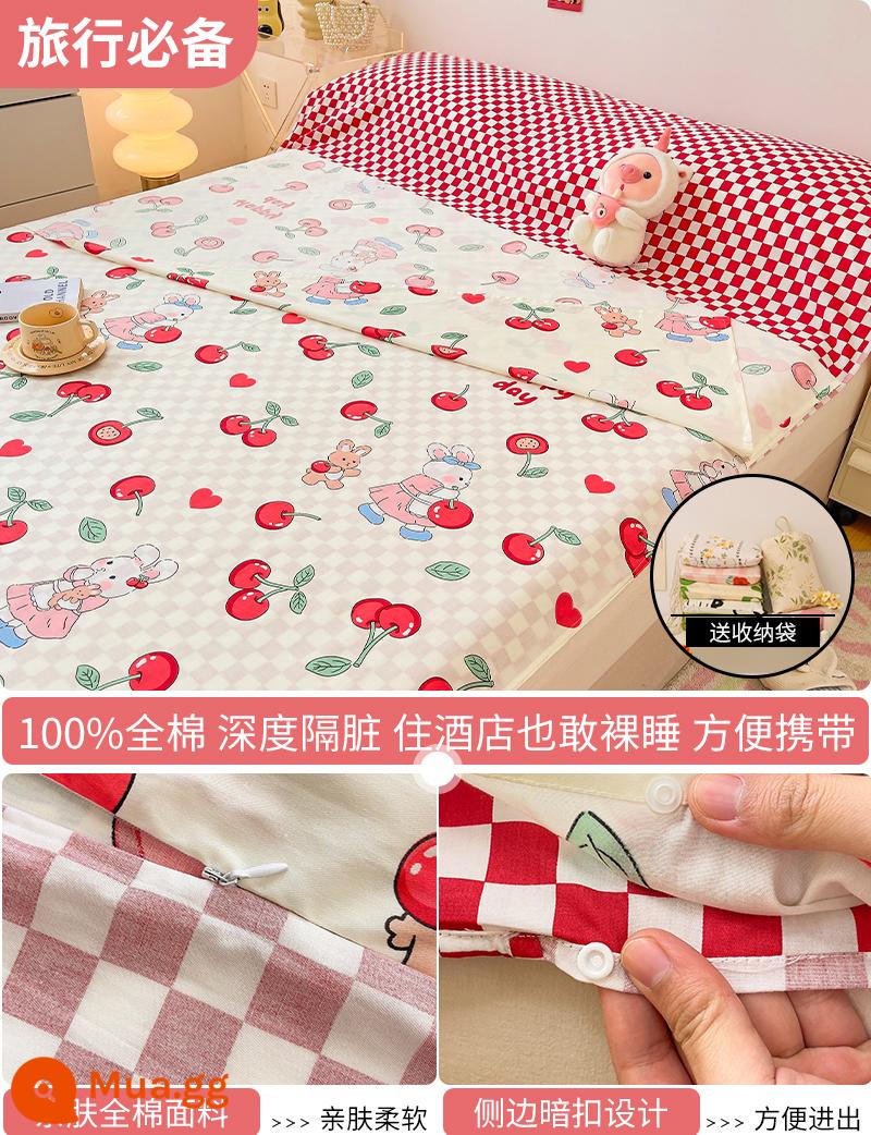 Cotton bẩn túi ngủ khách sạn xách tay du lịch tàu ngủ hiện vật ga trải giường cotton vỏ chăn chuyến đi công tác khách sạn - Cherry Rabbit (Túi Ngủ) - Tặng kèm túi đựng đồ cùng kiểu dáng