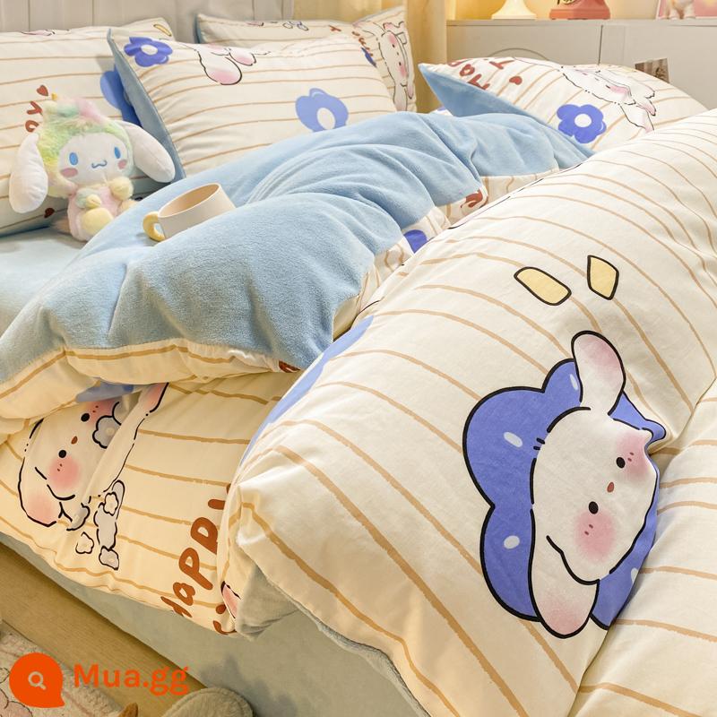 Mùa Đông AB Bề Mặt Vỏ Chăn Đơn 150X200 Cotton Cotton Nguyên Chất Nhung 1 Mặt 1.5 M Vỏ Chăn Ga San Hô Sữa Nhung - Dudu Dog [Một bông sữa nhung B]