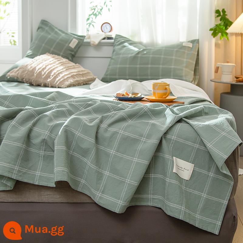 Loại A bông nguyên chất ga trải giường cotton đã giặt một mảnh 100 cotton cũ vải thô dày chăn đơn ký túc xá vỏ gối được trang bị ga bộ ba mảnh - Ge Yun Green