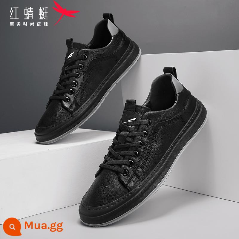 Giày Da Chuồn Chuồn Đỏ Nam Thu Đông 2022 Giày Thời Trang Mới Giày Công Sở Anh Giày Nam Giày Sneaker Da Thật - Đen [Cổ điển]