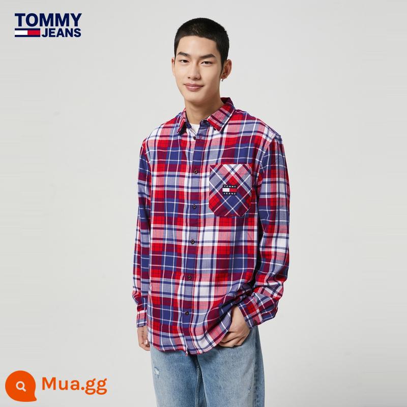 Tommy 23 Mới Đầu Xuân Nam Retro Kẻ Sọc Cờ Thêu Nút Nhọn Áo Sơ Mi Dài Tay DM0DM15404 - Kẻ sọc đỏ trắng xanh C87