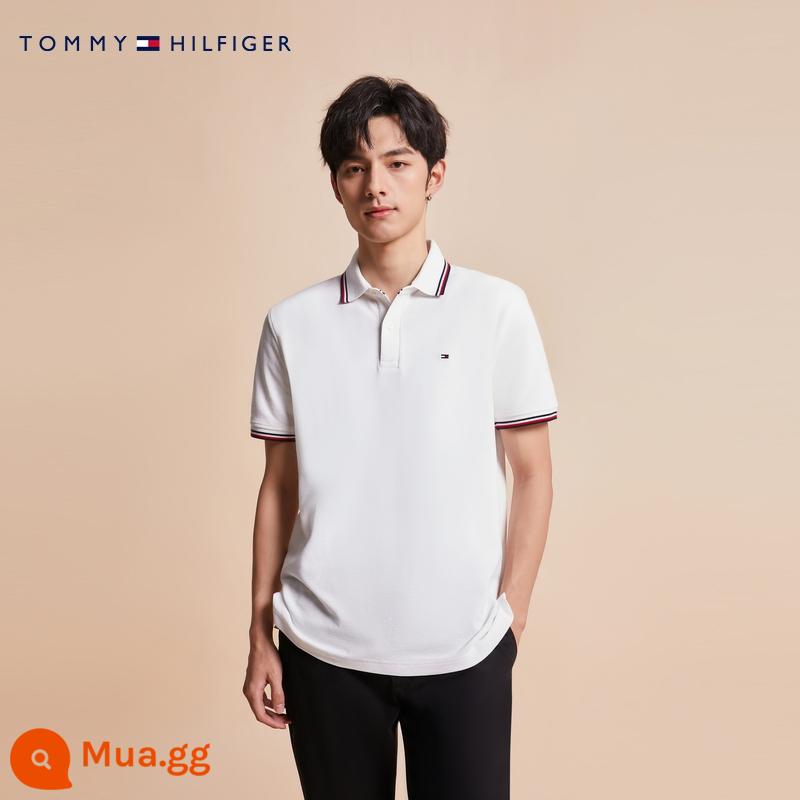 Tommy 23 mùa xuân và mùa hè mới thời trang nam đi lại logo thêu trim phiên bản phù hợp với áo sơ mi POLO ngắn tay 78J9195 - YAF trắng