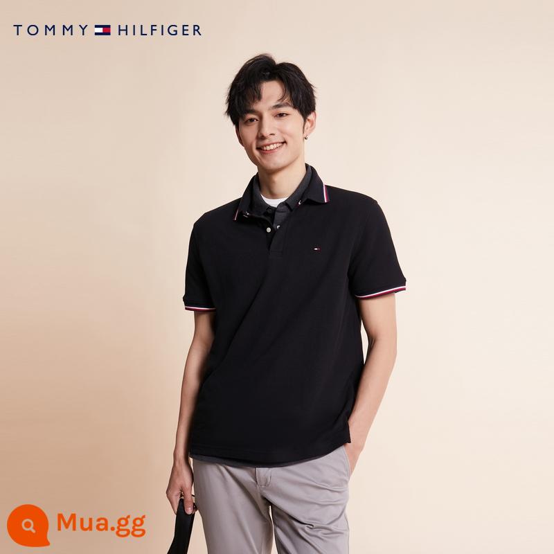 Tommy 23 mùa xuân và mùa hè mới thời trang nam đi lại logo thêu trim phiên bản phù hợp với áo sơ mi POLO ngắn tay 78J9195 - BEG đen