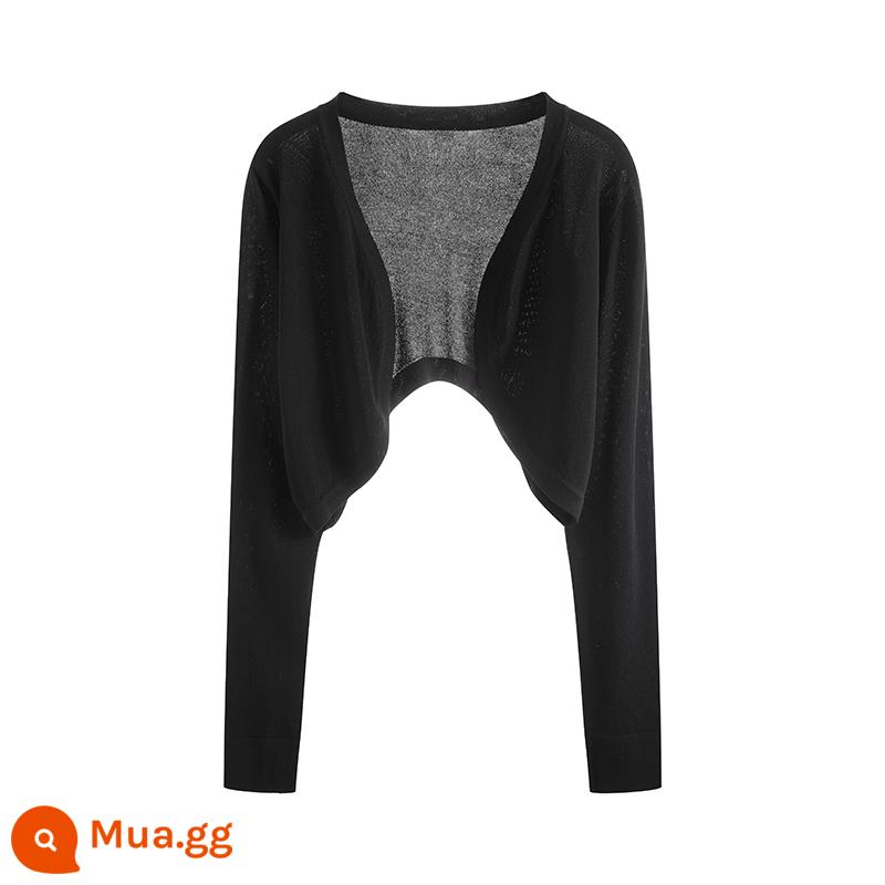 Kem Chống Nắng Mùa Hè Nhỏ Hình Ngắn Sườn Xám Với Chân Váy Treo Khăn Choàng Nữ Dệt Kim Mỏng Cardigan Áo Khoác Áo - đen