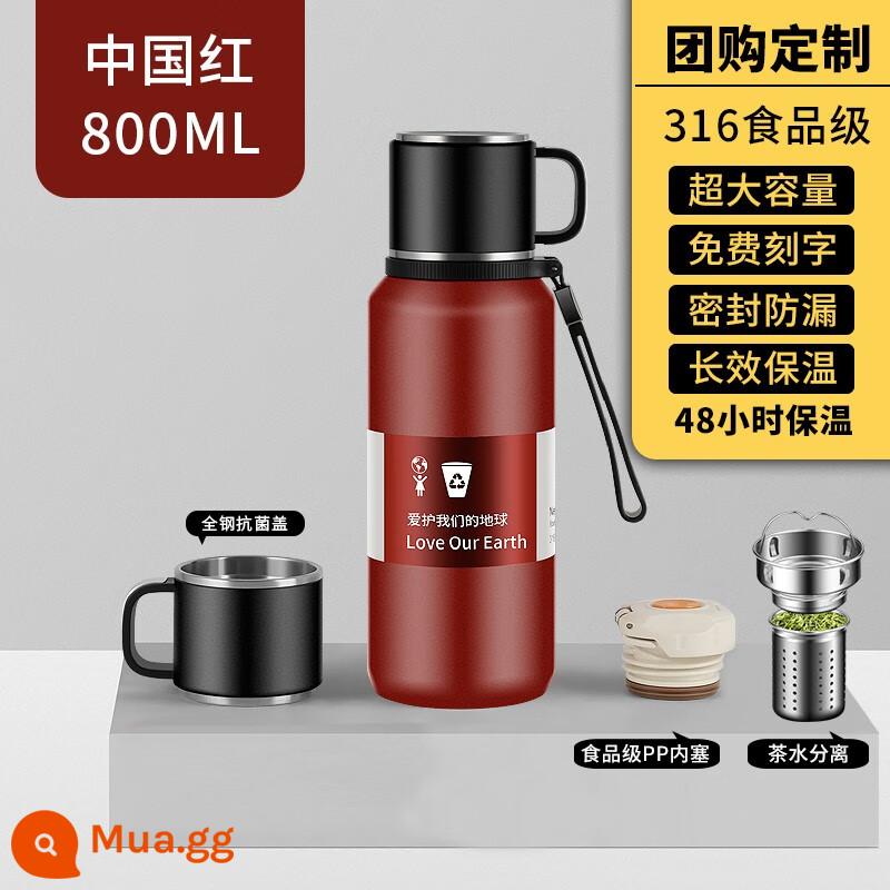 Thép Không Gỉ 316 Cốc Cách Nhiệt Dung Tích Lớn 1000Ml Ấm Siêu Tốc Di Động Tất Cả Thép Không Gỉ Cốc Nước Nam Trà 800Ml - 800ml khắc không màu đỏ