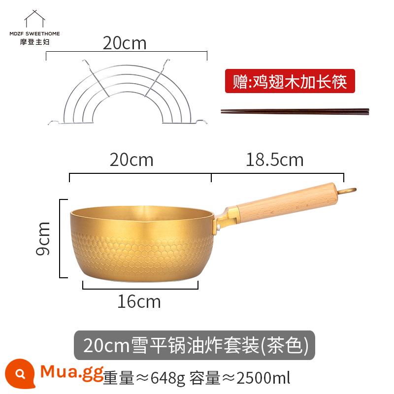 Bà nội trợ hiện đại kiểu Nhật chảo chiên tempura chảo chống dính chảo chống dính tiết kiệm nhiên liệu chuyên gia dụng nhỏ chảo chiên chảo - Nồi chiên sâu 20cm (vàng) + giá lọc