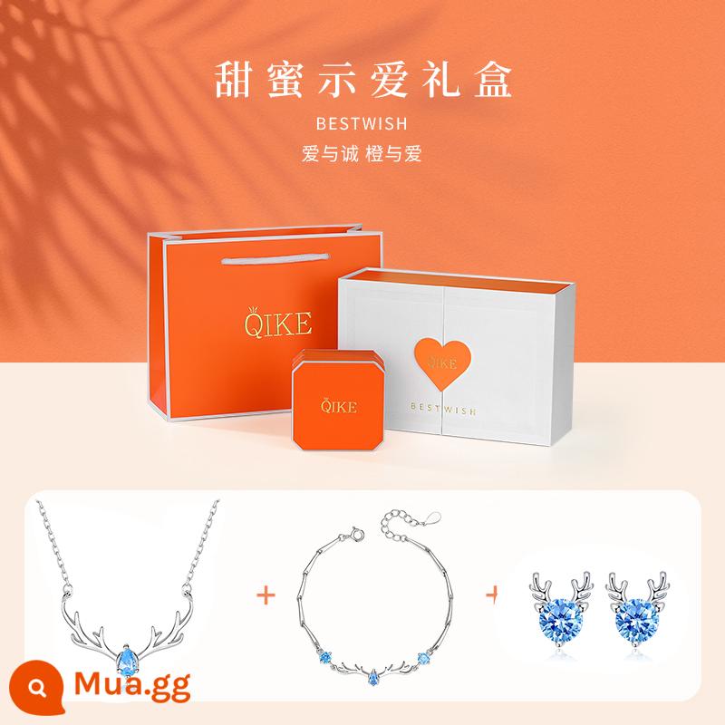 Vòng tay bạc nữ 999 nguyên chất 999 sang trọng thích hợp vòng tay bạc sterling quà tặng sinh nhật ngày quốc tế phụ nữ cho bạn gái - Yilu có em + [vòng tay bạc nguyên chất 999 + dây chuyền + bông tai] + [Hộp quà tình yêu ngọt ngào]