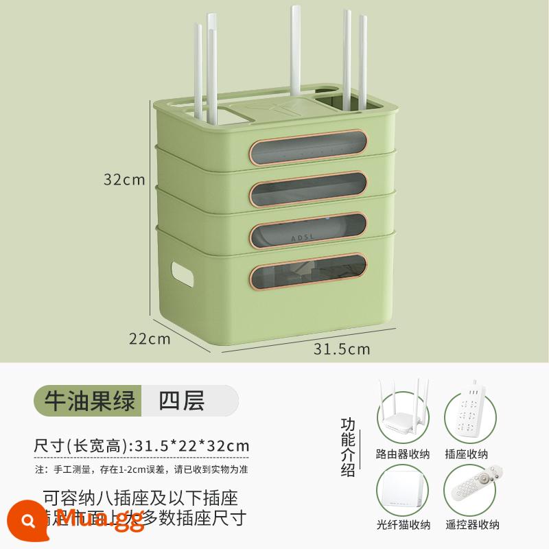 Dây nối dài router không dây hộp lưu trữ ánh sáng sang trọng nhiều lớp đục lỗ wifi ánh sáng mèo giá đa phương tiện hoàn thiện hộp - Bơ xanh [4 lớp]