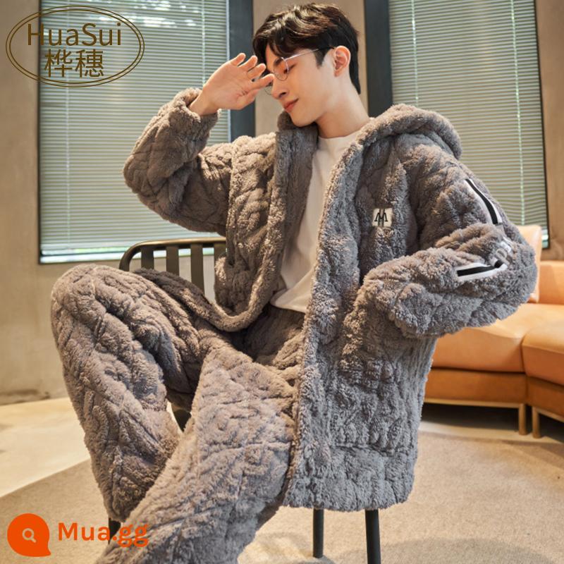 Pyjamas Men's Winter Coral Velvet Velvet Song pluffy ba -layer Cotton Set - 002A-21J Dòng M Nam