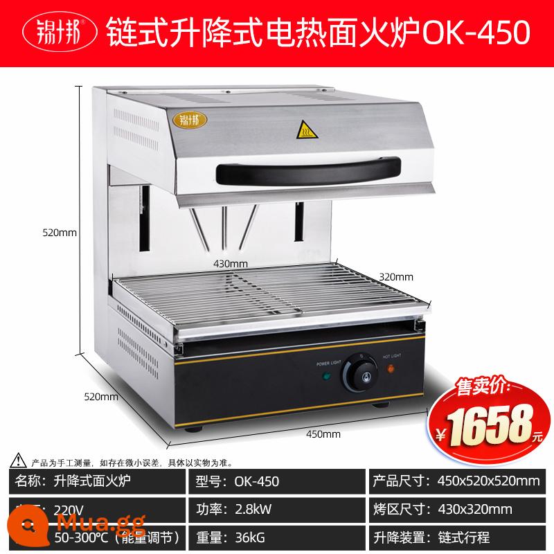 Jinshibang 800 nâng loại bề mặt sưởi ấm bề mặt bếp lửa bề mặt lò nướng thịt nướng sấy lò nướng nướng bề mặt kiểu phương Tây lò nướng thương mại - Bếp nướng không khói chống cháy bề mặt kiểu thang máy OK-450