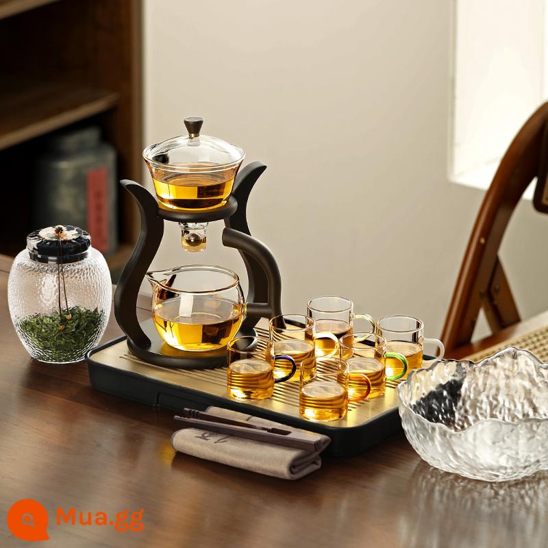 Thủy tinh bán đồ uống bán trà nhóm kết hợp những người lười biếng với ấm trà Bubbot Tea Tea Cup - Bộ trà 15 tuổi + khay trà xoay piano đen + nước rửa trà + bình ngẫu nhiên + 6 cốc [miễn phí khăn trà và kẹp trà]