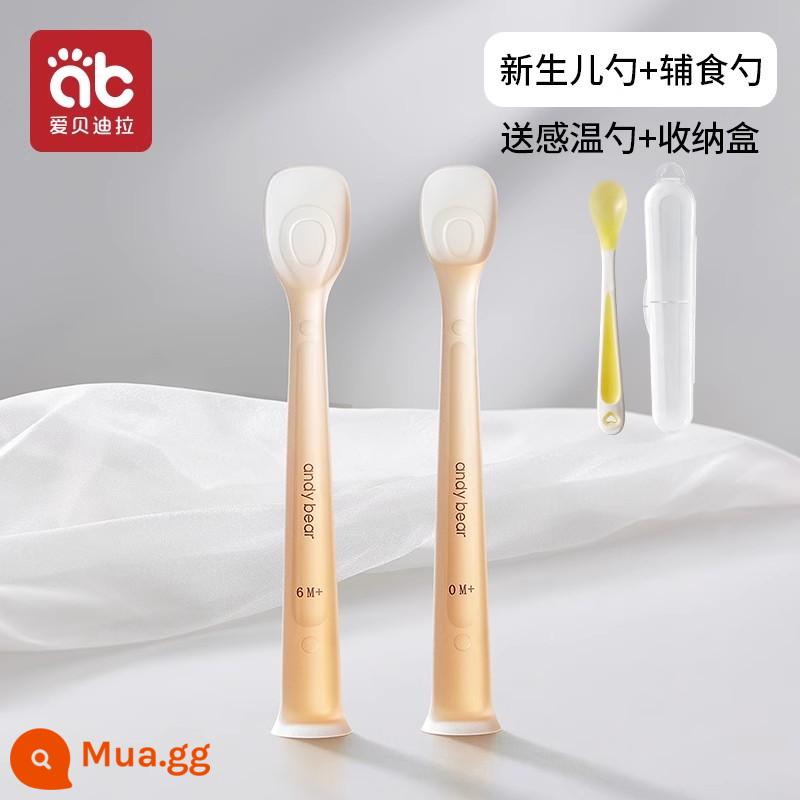 Muỗng silicone cho bé sơ sinh cho bé ăn nước thìa nhỏ bộ đồ ăn trẻ em ăn thức ăn không chủ yếu bát đầu mềm thìa silicone mềm - √[Nâng cấp lên nguyên chiếc] Nano bạc (kèm hộp bảo quản) và kèm thìa hâm nóng (đổi màu 38°)