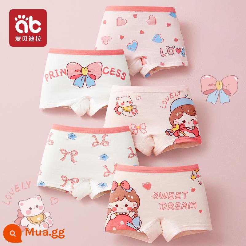 Quần lót trẻ em bé gái cotton boxer bé gái quần đùi cotton bốn góc mùa hè bé gái lớn bé không kẹp xì hơi - Gói công chúa ngọt ngào-5