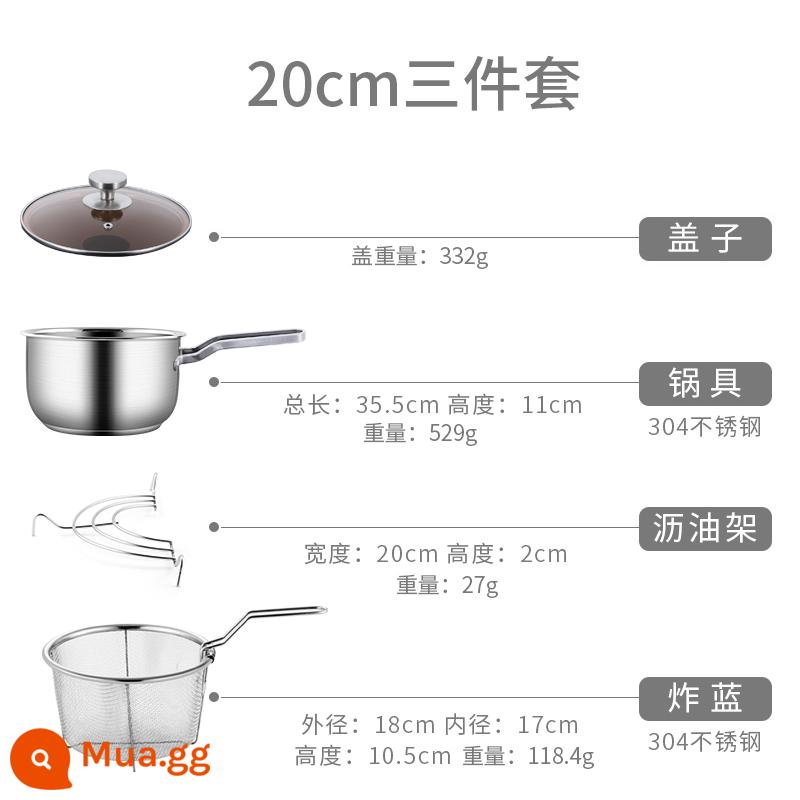 Nồi Chiên Inox 304 Hộ Gia Đình Nhỏ Chảo Có Bộ Lọc Cảm Ứng Mini Tiết Kiệm Dầu Sâu Lòng 2022 Mới - Nồi chiên sâu tay cầm inox 304 mới (3 cái) 20cm