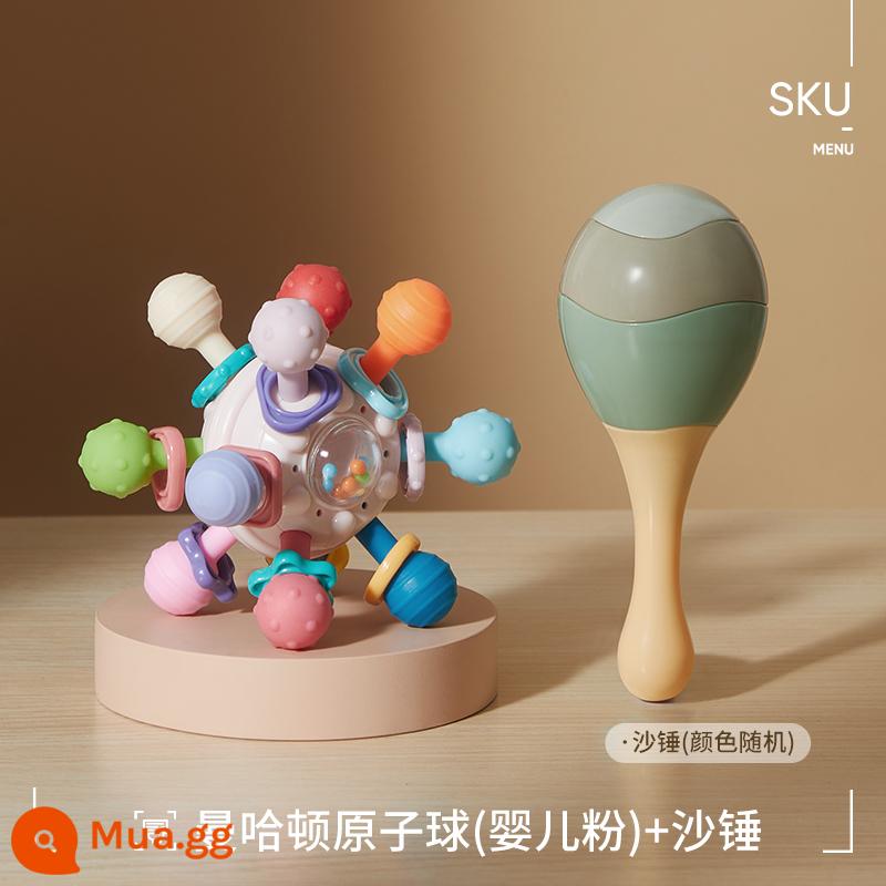 Manhattan Kẹp Bóng Silicone Nhám Mài Răng Dính 3-6 Tháng Bé Kẹo Cao Su Kẹo Cao Su Đồ Chơi Cho Bé 0-1 Tuổi - (Hồng) Bóng nguyên tử Manhattan + Búa cát [Hộp đựng miễn phí]