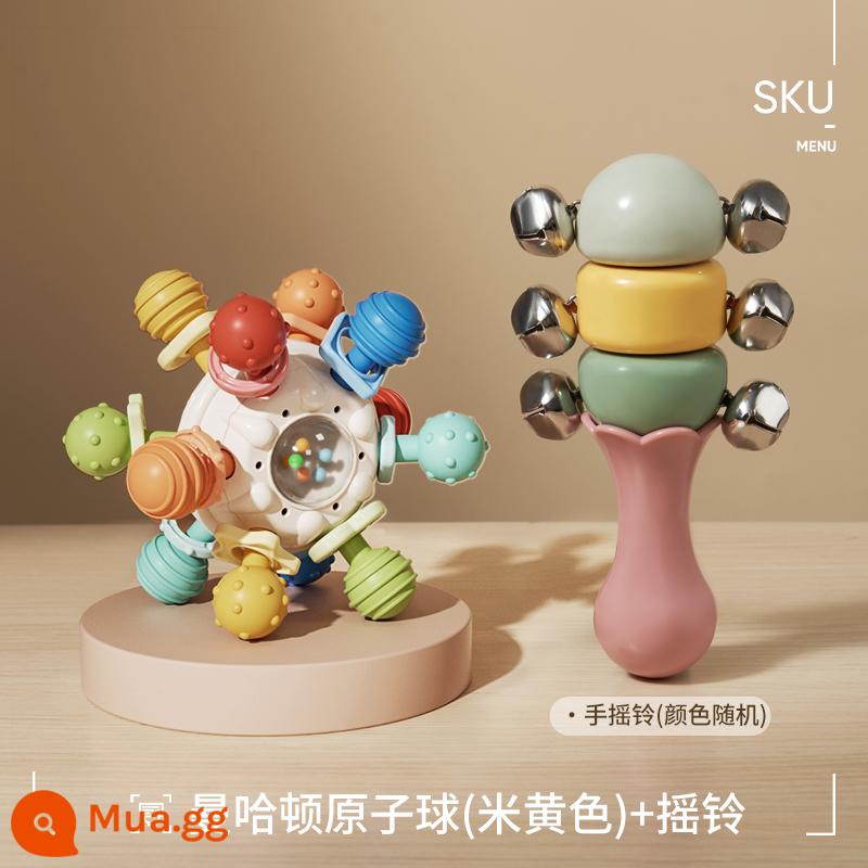 Manhattan Kẹp Bóng Silicone Nhám Mài Răng Dính 3-6 Tháng Bé Kẹo Cao Su Kẹo Cao Su Đồ Chơi Cho Bé 0-1 Tuổi - (Màu be) Quả bóng nguyên tử Manhattan ba trong một + Rattle [Hộp lưu trữ miễn phí]