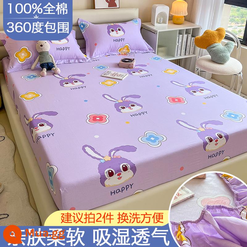 Túi vải cotton trải giường đơn mảnh vải phủ giường chống bụi dày Simmons vỏ bọc nệm bao gồm tất cả ga trải giường - Thỏ anh túc