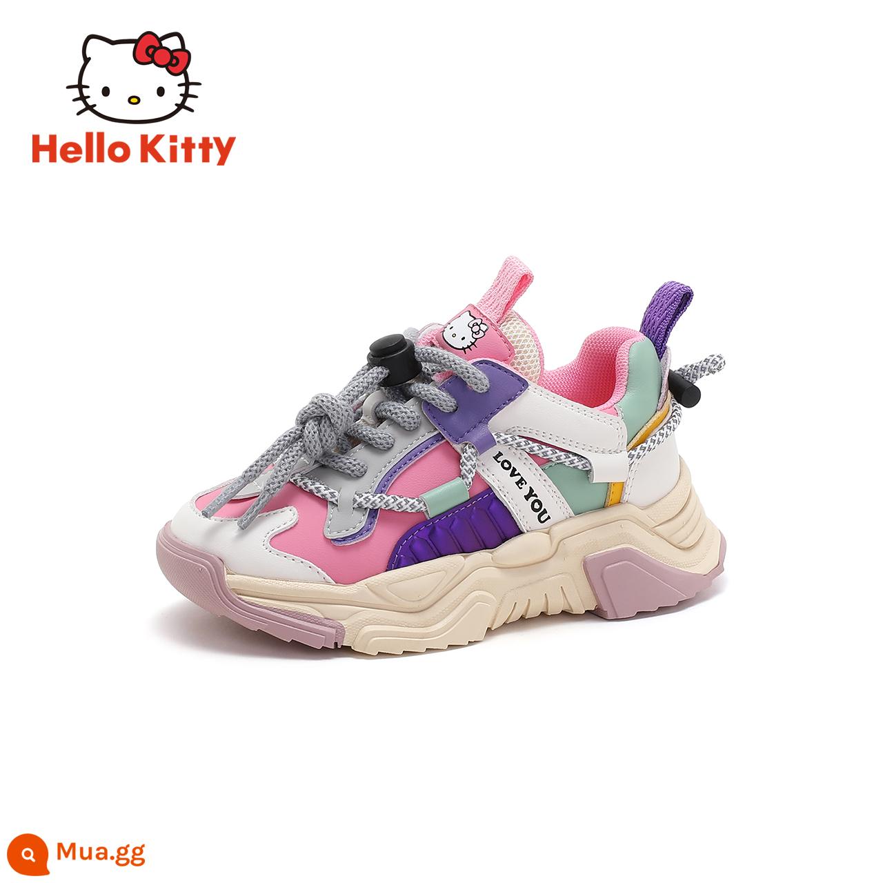 Giày trẻ em HelloKitty giày thể thao bé gái xuân thu 2022 giày chạy bộ trẻ em trung đại mới giày cũ trẻ em - hồng be tím