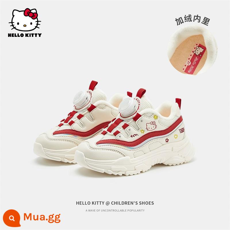 Giày trẻ em hellokitty, giày thể thao nhung bé gái, giày cotton trẻ em thu đông mới, giày bố bé gái, đế mềm - Màu be (cộng với nhung)