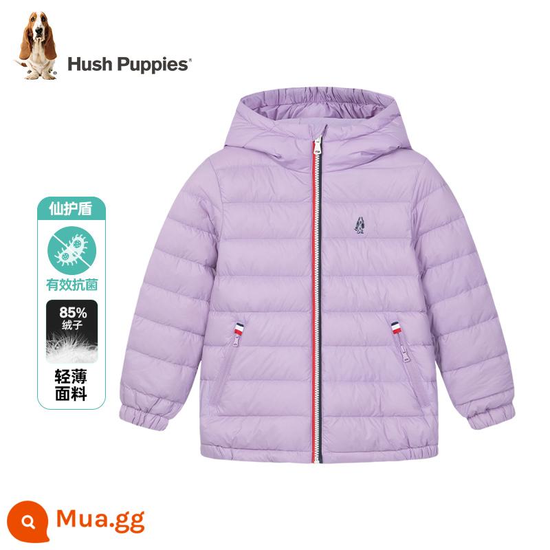 Hush Puppies Quần Áo Trẻ Em Áo Khoác Trẻ Em Mùa Thu Đông 2023 Mới Bé Trai Fairy Shield Áo Khoác Kháng Khuẩn Bé Gái Lông Vũ Nhẹ - Màu tím đậm CR530 [Dòng nhẹ kháng khuẩn]