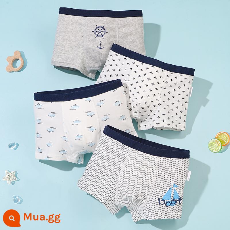 Quần lót trẻ em bé trai cotton 4 góc bé trai cotton trung và lớn boxer bé trai 100% quần đùi bé không kẹp mông - Du hành (4 gói)