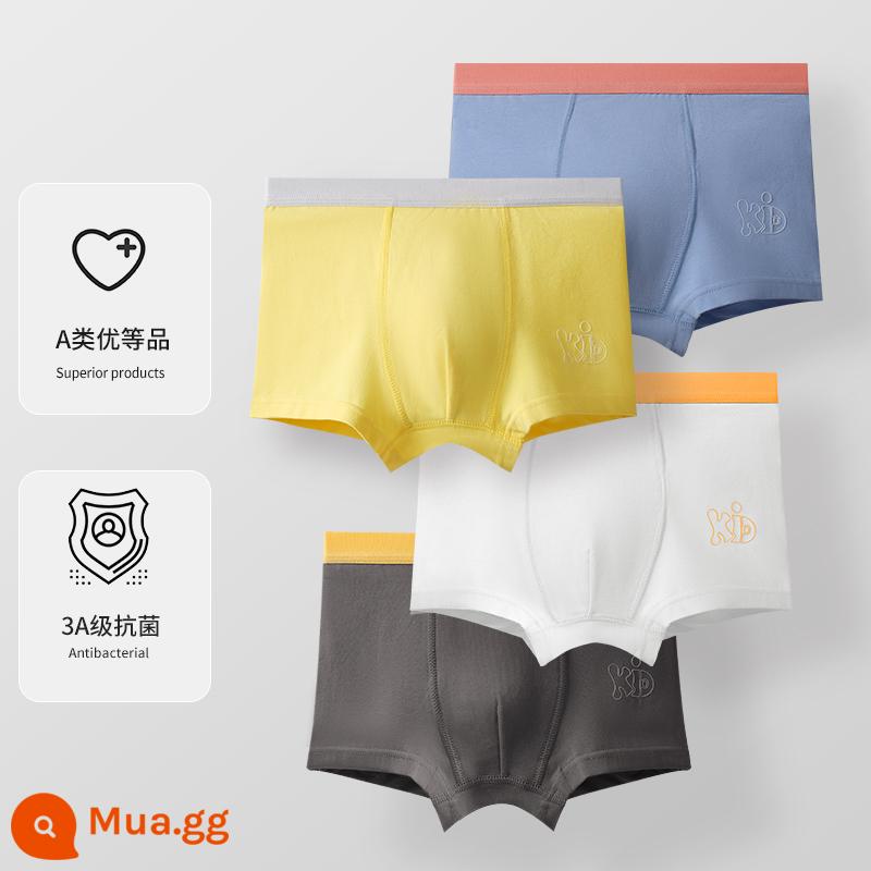 Quần lót trẻ em quần đùi boxer modal mùa hè mỏng vừa và lớn cho trẻ em bốn góc không có mông dành cho trẻ em - xanh + vàng + trắng + nâu đen