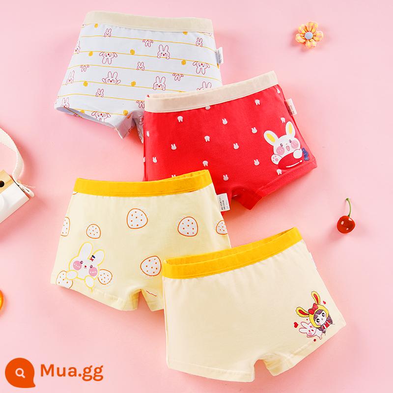 Quần lót bé gái boxer cotton nguyên chất không kẹp pp cotton tam giác bé trai bé gái quần short 100% 4 góc - Thỏ Taotao (4 gói)