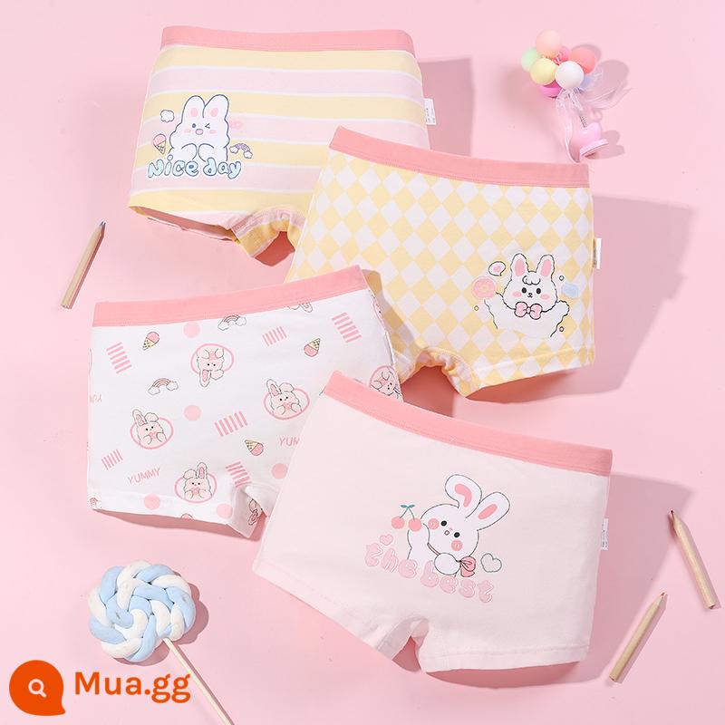 Quần lót bé gái boxer cotton nguyên chất không kẹp pp cotton tam giác bé trai bé gái quần short 100% 4 góc - Món tráng miệng Thỏ dễ thương (4 gói)