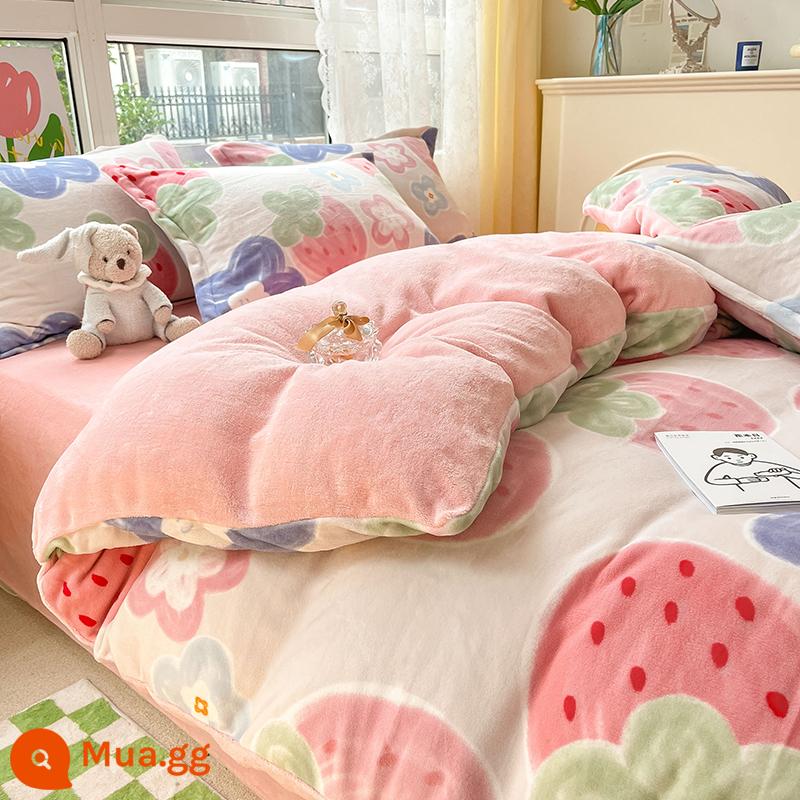 Sữa làm đặc nhung vỏ chăn mùa đông Plus nhung mùa đông nhung san hô vỏ chăn 1 flannel đơn chăn 4 bộ - Dâu Duoduo [nhung sữa trọng lượng cao]