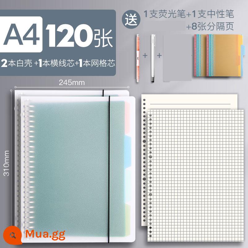 Sách rời A4 sổ lớn sổ lớn có thể tháo rời cộng với gió ins cực dày đơn giản kỳ thi tuyển sinh đại học lớp học notepad lưới lõi vuông cuộn dây 30 lỗ kẹp vỏ vòng khóa - [ảnh A4/120] 2 màu trắng + 1 đường ngang + 1 lưới + 1 huỳnh quang + 1 trung tính