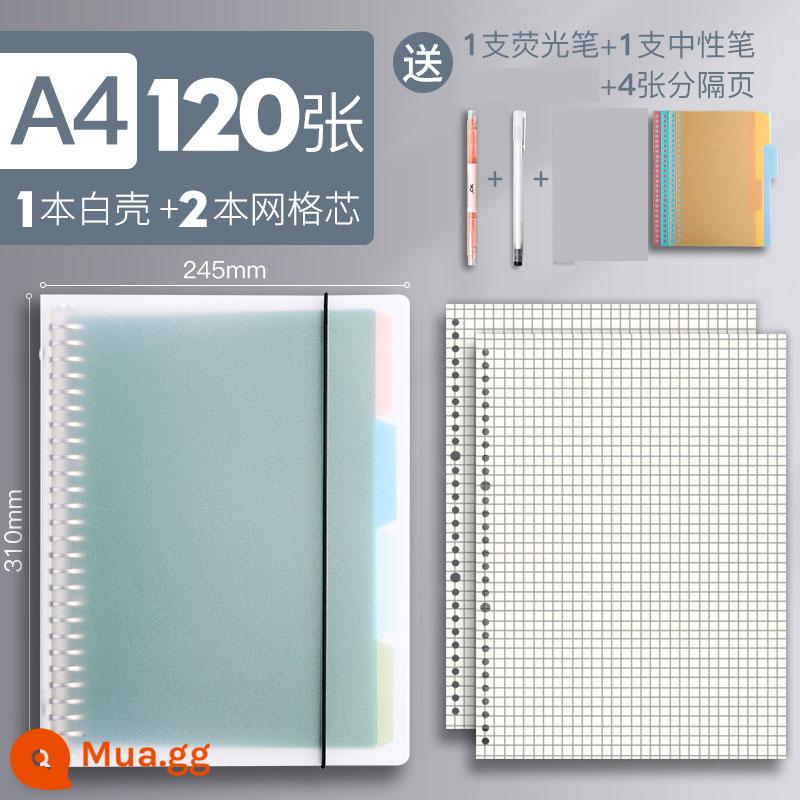 Sách rời A4 sổ lớn sổ lớn có thể tháo rời cộng với gió ins cực dày đơn giản kỳ thi tuyển sinh đại học lớp học notepad lưới lõi vuông cuộn dây 30 lỗ kẹp vỏ vòng khóa - [ảnh A4/120] 1 trắng + 2 lưới + 1 huỳnh quang + 1 trung tính